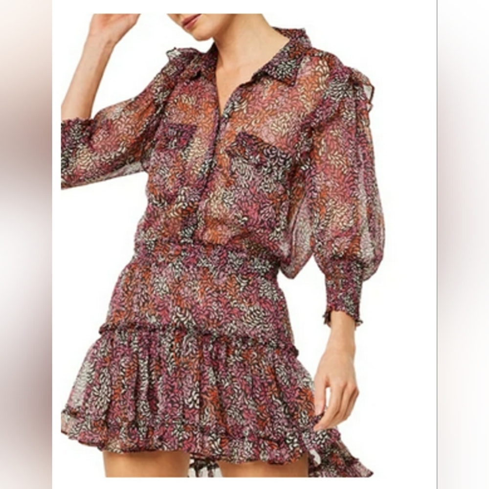 NWT Los Angeles Misa sheer dress. XL ruffle print.
